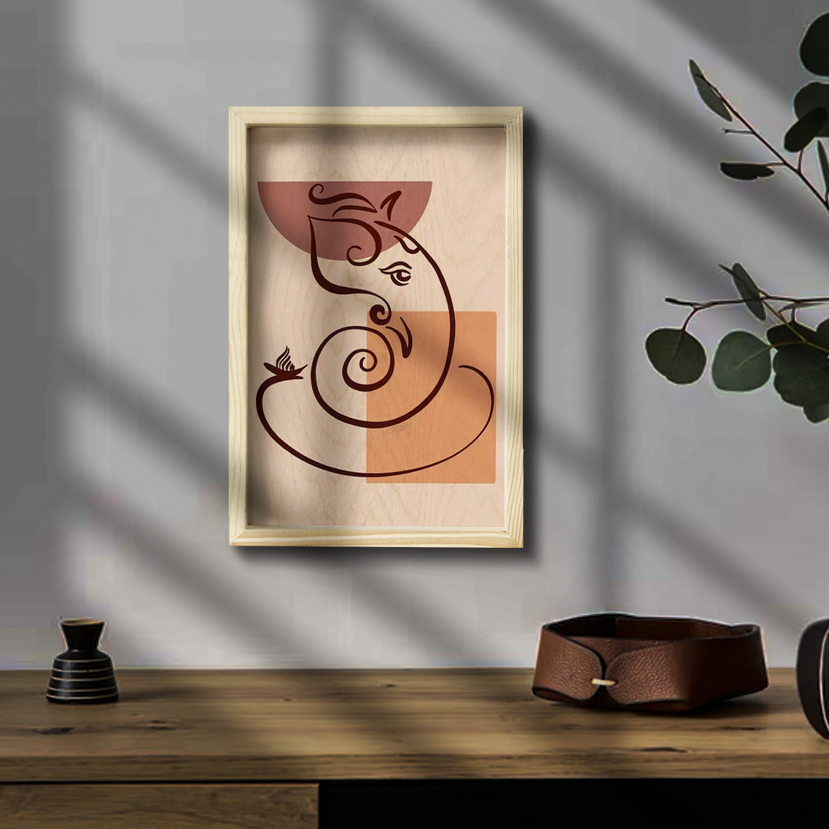 Minimalist Abstract Ganesha Art | Boho Art | Wooden frame - Image 2