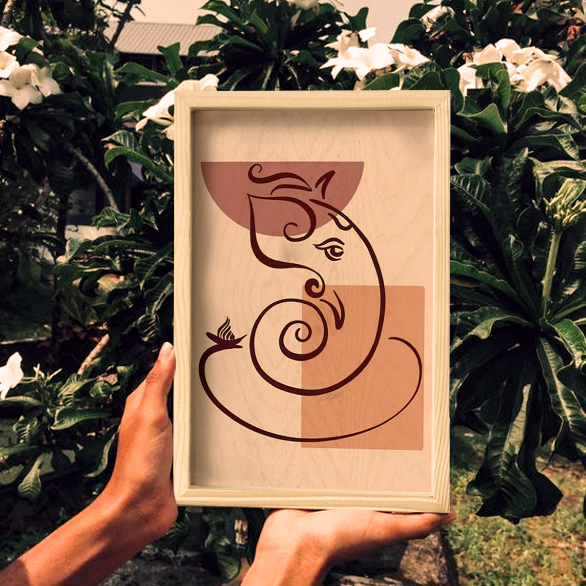 Minimalist Abstract Ganesha Art | Boho Art | Wooden frame - Image 3