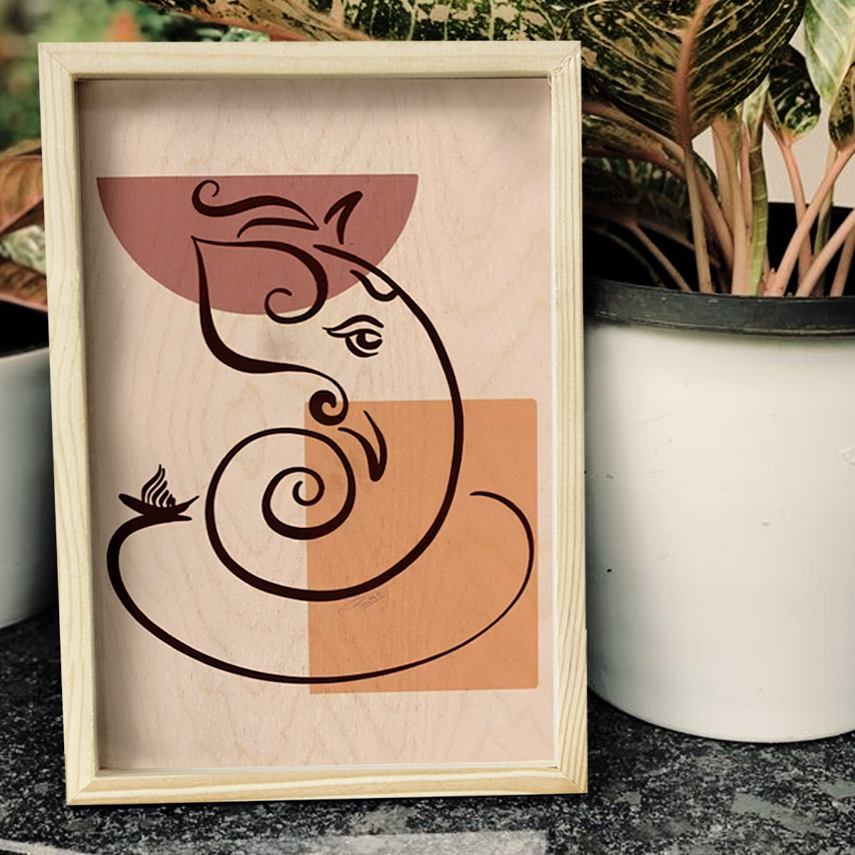 Minimalist Abstract Ganesha Art | Boho Art | Wooden frame