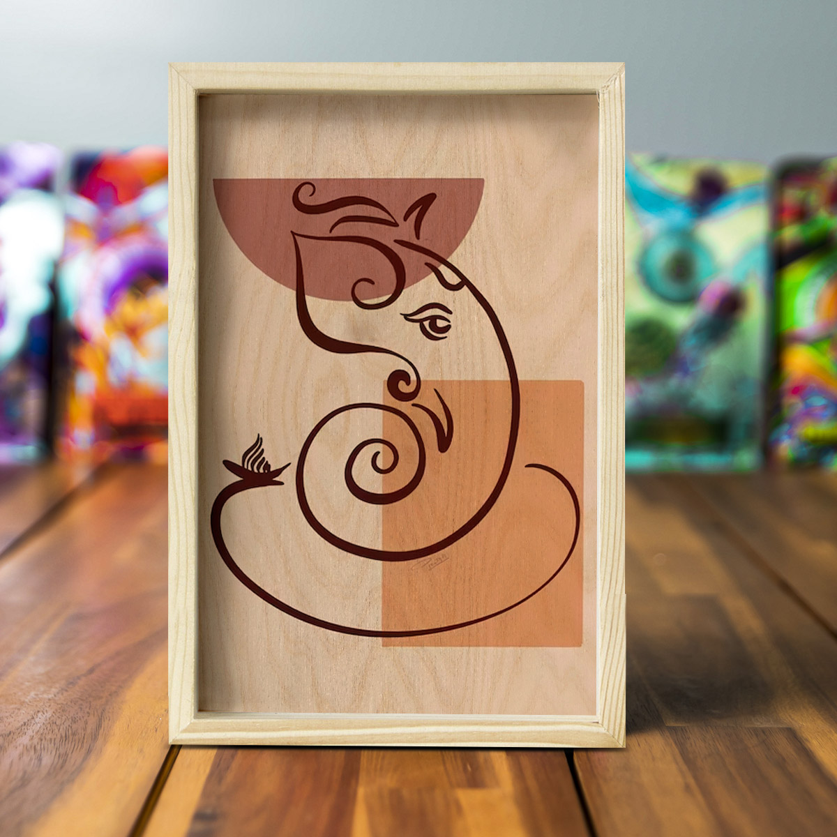 Minimalist Abstract Ganesha Art | Boho Art | Wooden frame - Image 5