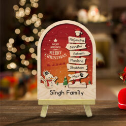 Family Festive Christmas Wood Print with Easel Stand | Customized & Personal | 6x4 Inch