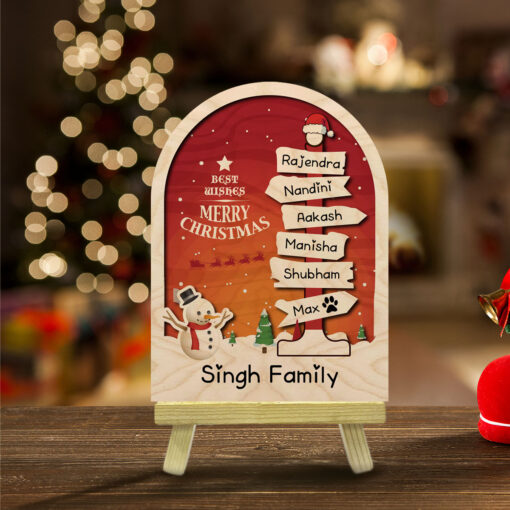 Family Festive Christmas Wood Print with Easel Stand | Customized & Personal | 6x4 Inch