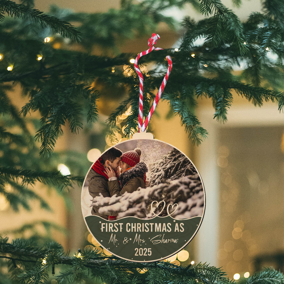 Custom Christmas Ornament with magnet for Couples | 4*4 Inch - Image 2