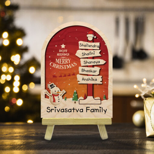 Family Festive Christmas Wood Print with Easel Stand | Customized & Personal | 6x4 Inch - Image 3