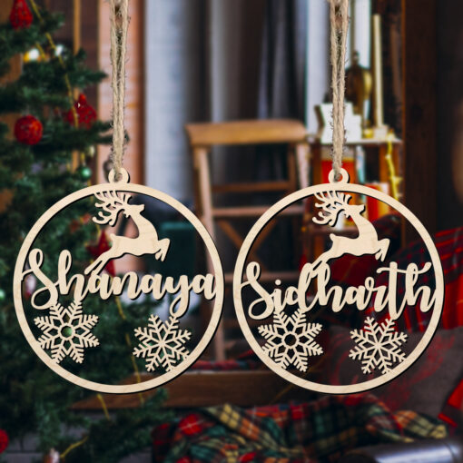 Christmas Reindeer Wooden Name Ornament | Personalized | 4 Inch