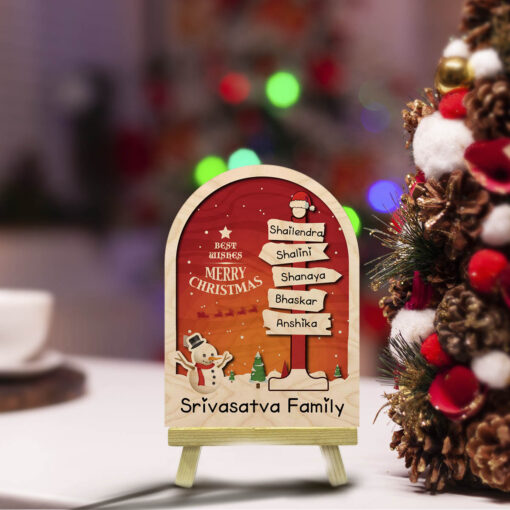 Family Festive Christmas Wood Print with Easel Stand | Customized & Personal | 6x4 Inch - Image 6