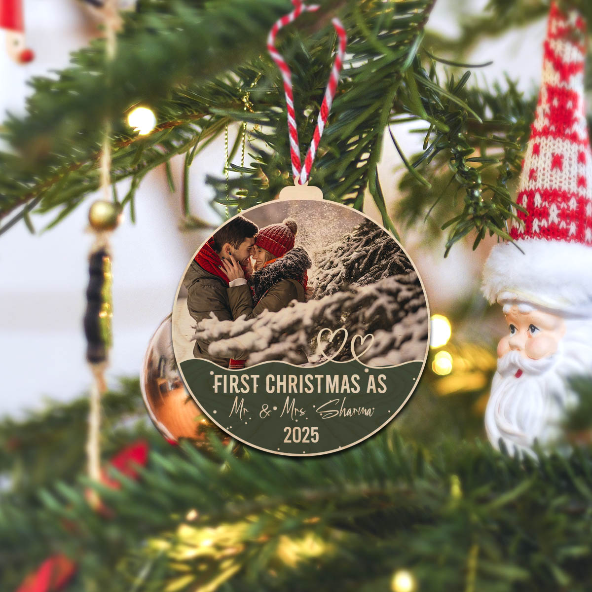 Custom Christmas Ornament with magnet for Couples | 4*4 Inch - Image 5