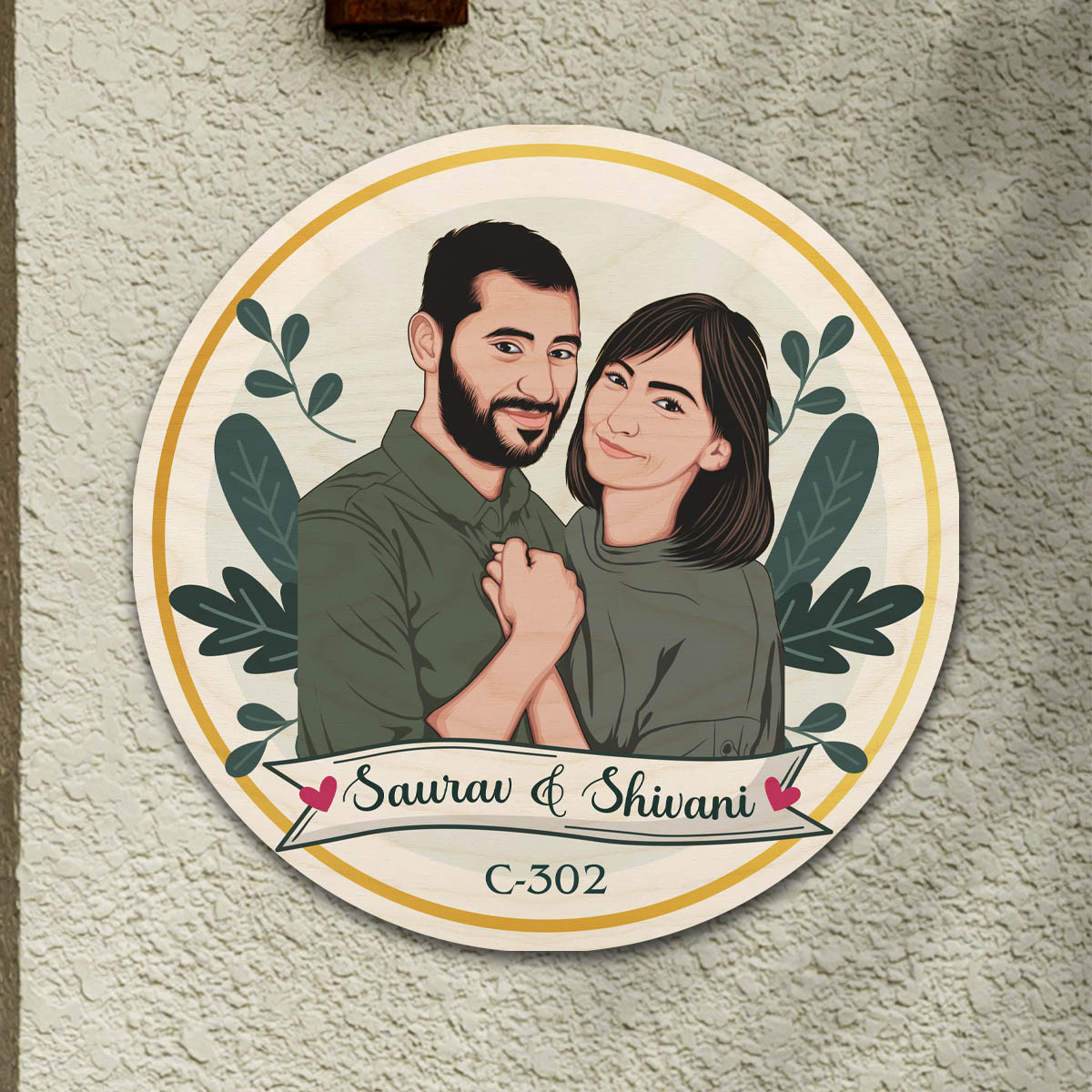 Caricature Wooden Name Plate | Personalized | 12*12 inches