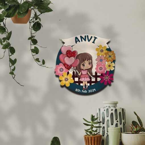 Personalized Girl Kid Wooden Name plate - Image 2