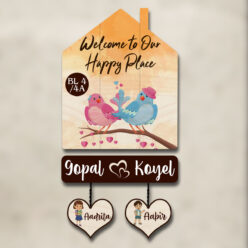 Hut Style Wooden Name plate With Two Kids | Personalized