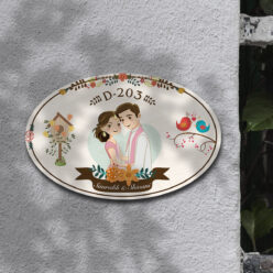 Couple Theme Oval Wooden Nameplate | Personalized