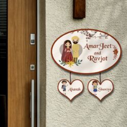 Personalized | Punjabi Couple Theme Nameplate With Two Kids