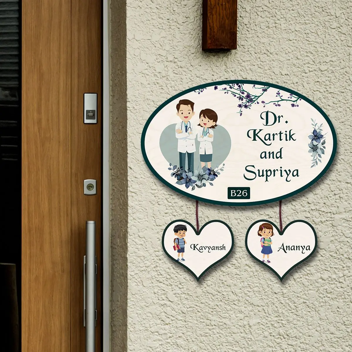Doctor Couple Name Plate with Two Kids | Personalized