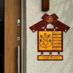 Ganesh Ji Home Wooden Name Plate | Personalized