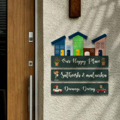 Our Happy Place Wooden Nameplate for two kids