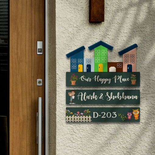 Our Happy Place Wooden Nameplate