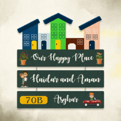 Our Happy Place Wooden Nameplate | Personalized