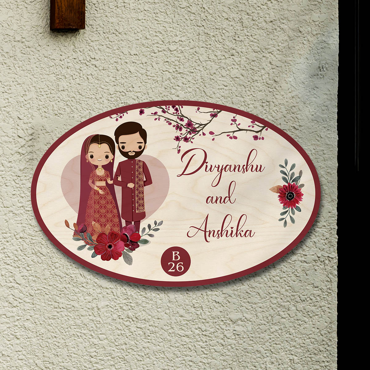 Oval Couple Theme Nameplate | Personalized | 12x8 Inch (Copy)