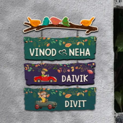 Personalized Sparrow Plank | Wooden 3D Nameplate with Two Kids