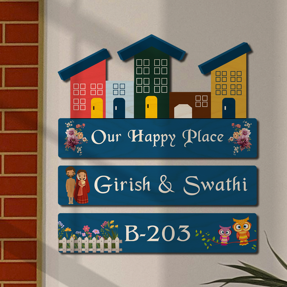 Colorful Hut Style Wooden Nameplate | Personalized