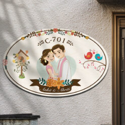 Couple Theme Oval Wooden Nameplate | Personalized