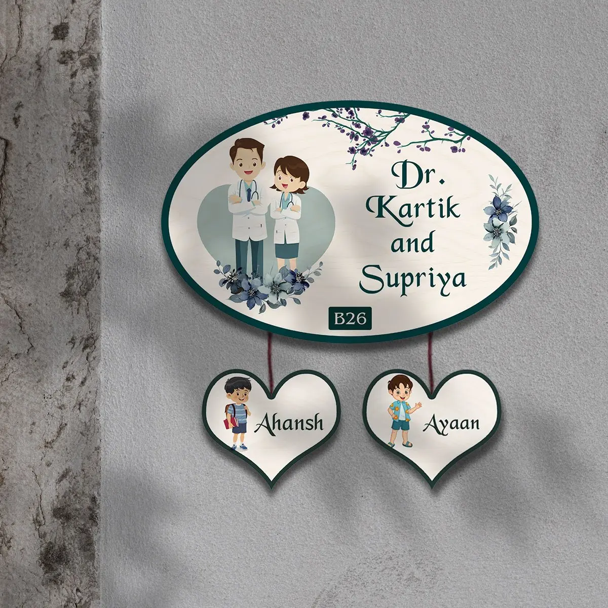 Doctor Couple Name Plate with Two Kids | Personalized - Image 3
