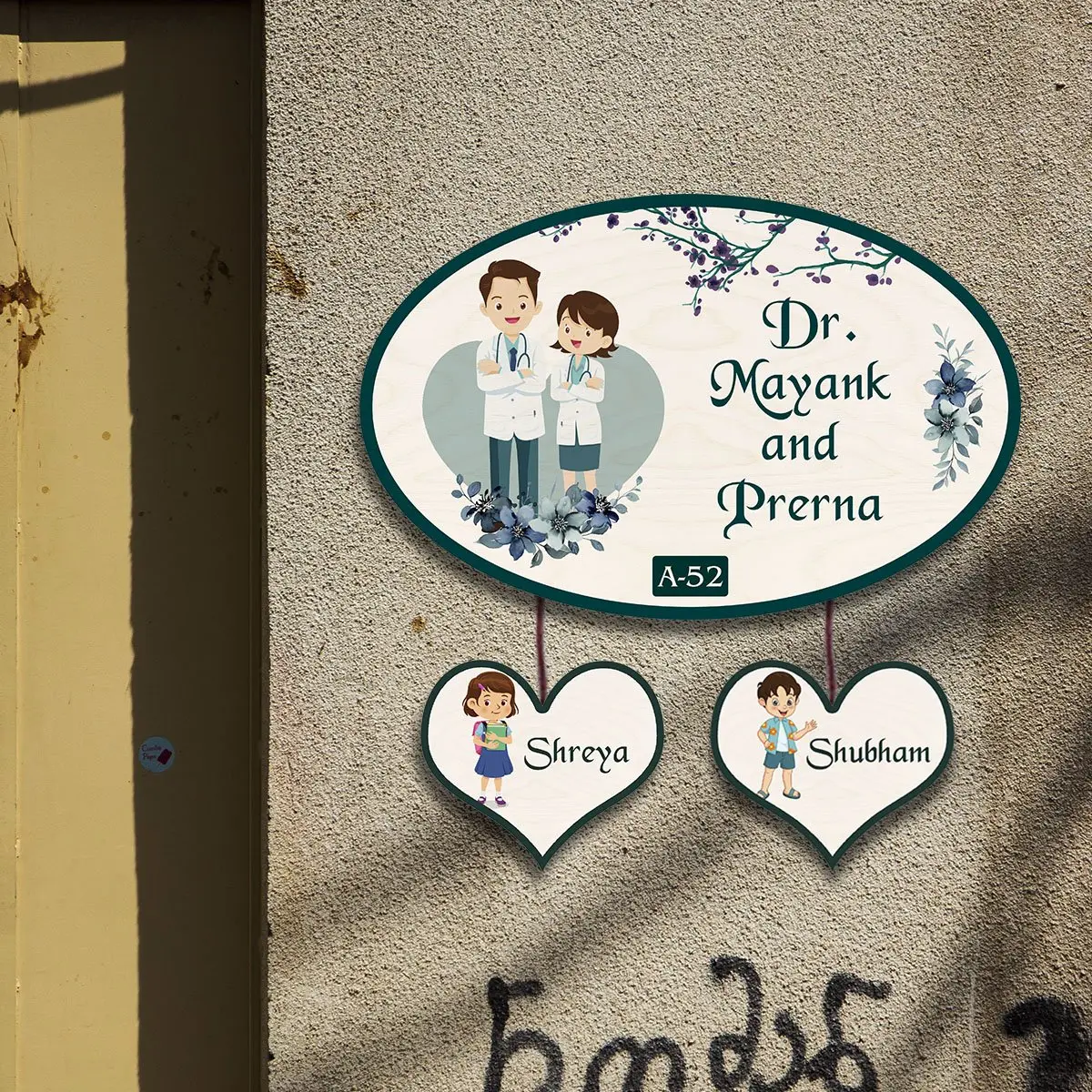 Doctor Couple Name Plate with Two Kids | Personalized - Image 4