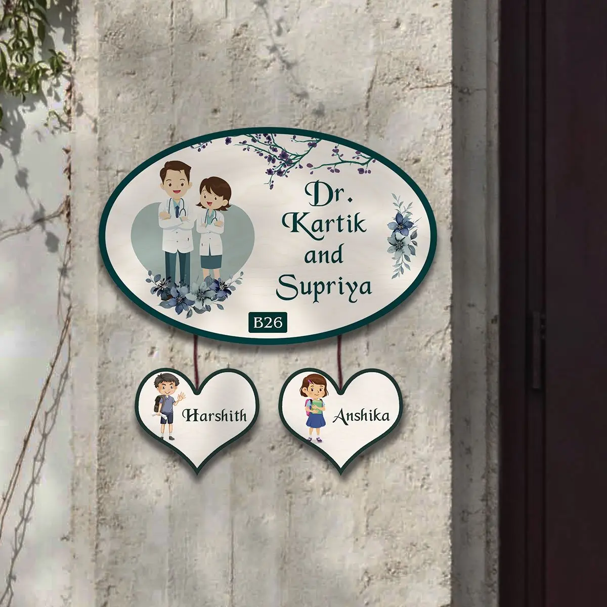 Doctor Couple Name Plate with Two Kids | Personalized - Image 5