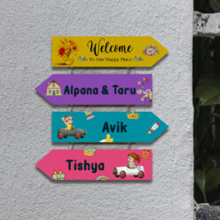 Customized Colored Wooden Name plate with Two Kids