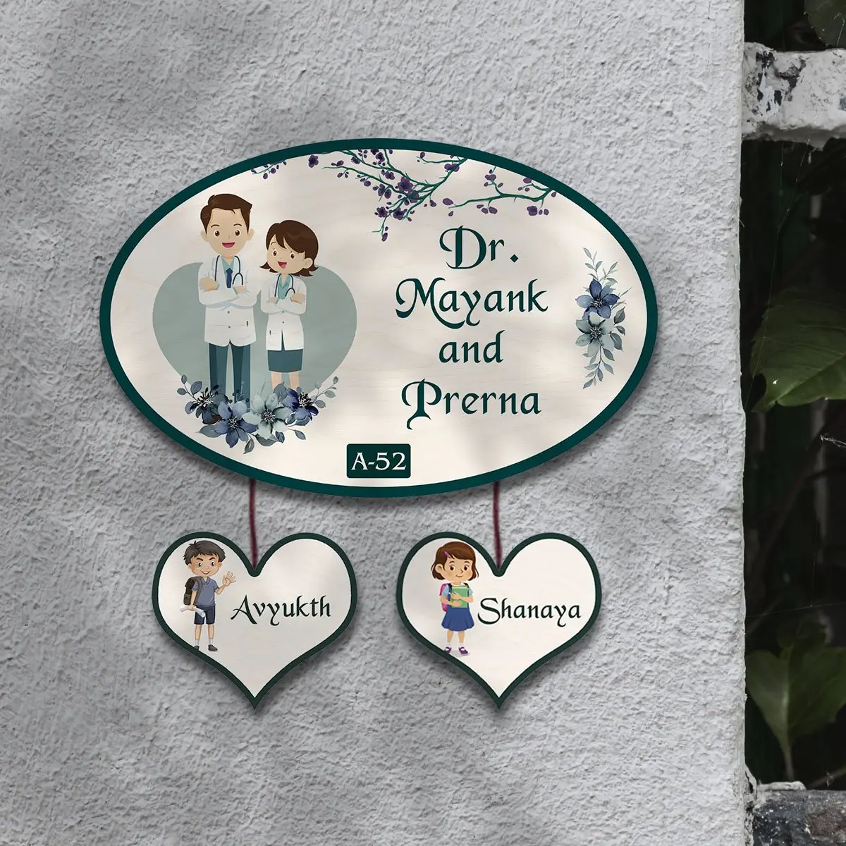 Doctor Couple Name Plate with Two Kids | Personalized - Image 6