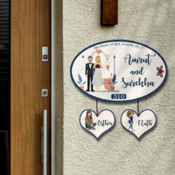 Personalized | Christian Couple Theme Nameplate With Two Kids