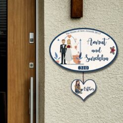 Charming Christian Couple Name Plate With Kid | Personalized |Wooden