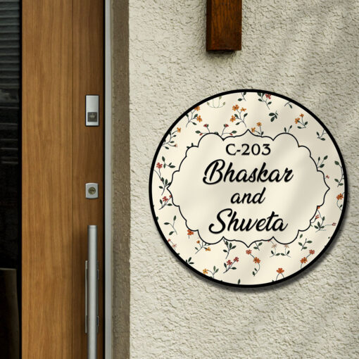 beautiful Blue Floral Circle Wooden 3D Name Plate | Personalized | 12x12 inches - Image 2
