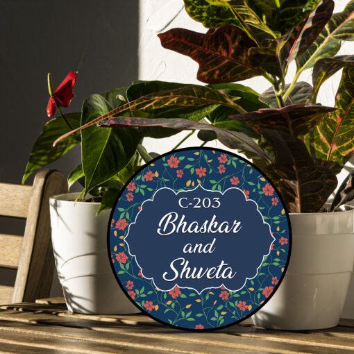 Personalized | Dark Floral Circle Wooden 3d Name Plate for House - Image 3