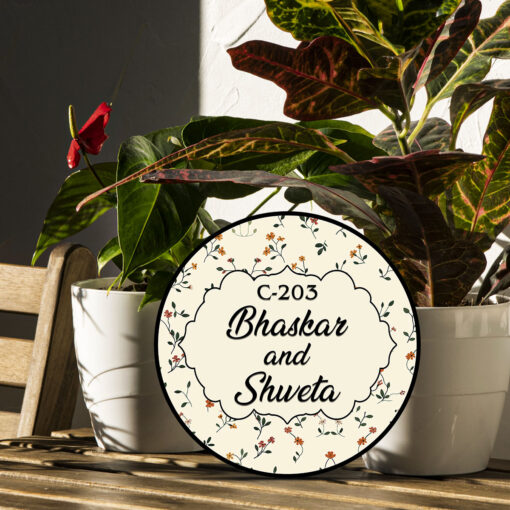 beautiful Blue Floral Circle Wooden 3D Name Plate | Personalized | 12x12 inches