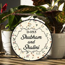 Beautiful Blue Floral Circle Wooden 3D Name Plate | Personalized