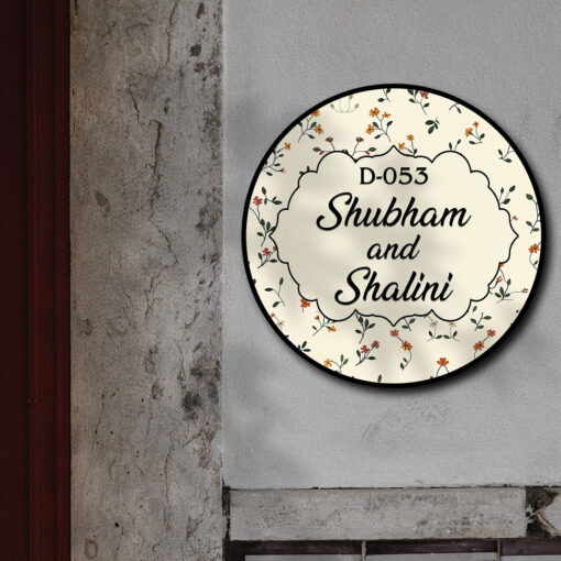 beautiful Blue Floral Circle Wooden 3D Name Plate | Personalized | 12x12 inches - Image 4