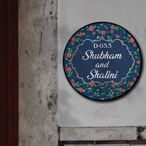 Personalized | Dark Floral Circle Wooden 3d Name Plate for House - Image 4