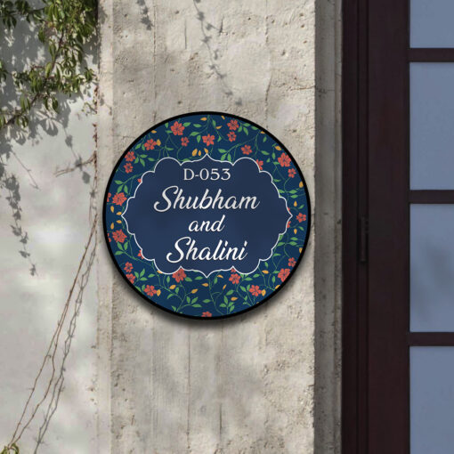 Personalized | Dark Floral Circle Wooden 3d Name Plate for House - Image 6
