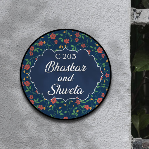 Personalized | Dark Floral Circle Wooden 3d Name Plate for House - Image 7