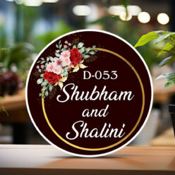 Personalized | Black Floral Circle Wooden Nameplate for House