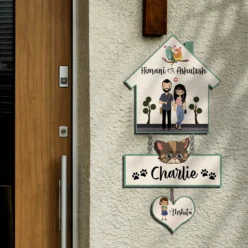 Hut Style Cat and kid Wooden Name plate | Personalized