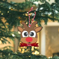 Snowy Reindeer Elegance wooden Ornament with Magnet | Personalized | 4x4 Inch