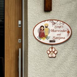 Punjabi Couple with Pet Name Plate | Personalized