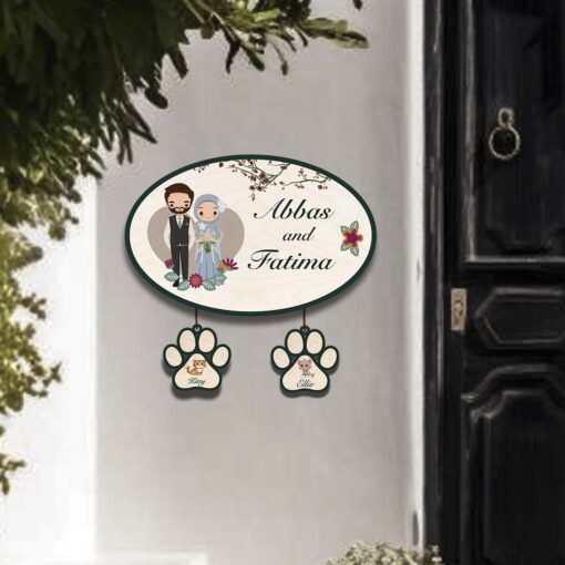 Muslim Couple Name Plate with Pets | Personalized