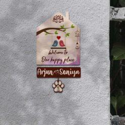 Wooden Name Plate with Pets | Personalized