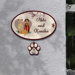 Bengali Couple with Pet Name Plate | Personalized