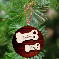Dog Name Festive Christmas Wooden Ornaments | Customized & Personal | 4 Inch