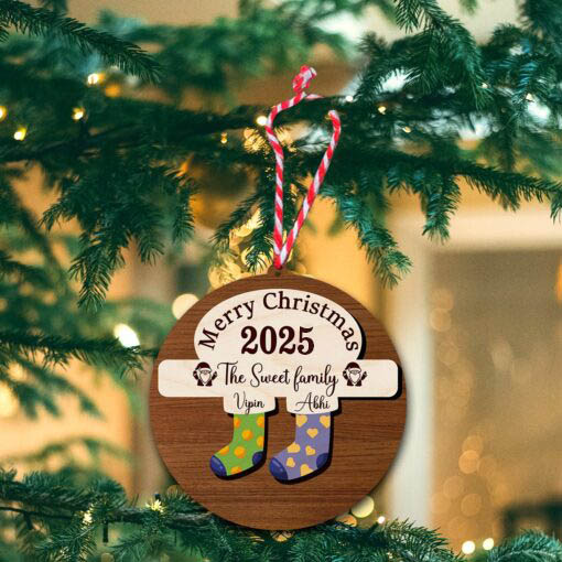 Stockings Wooden Ornament with Magnet | Personalized | 5 Inch - Image 3