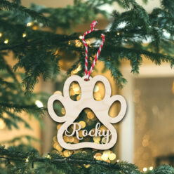 Snowy Paw Laser Handcrafted Wooden Ornament | Custom-Made | 4x3.5 Inch
